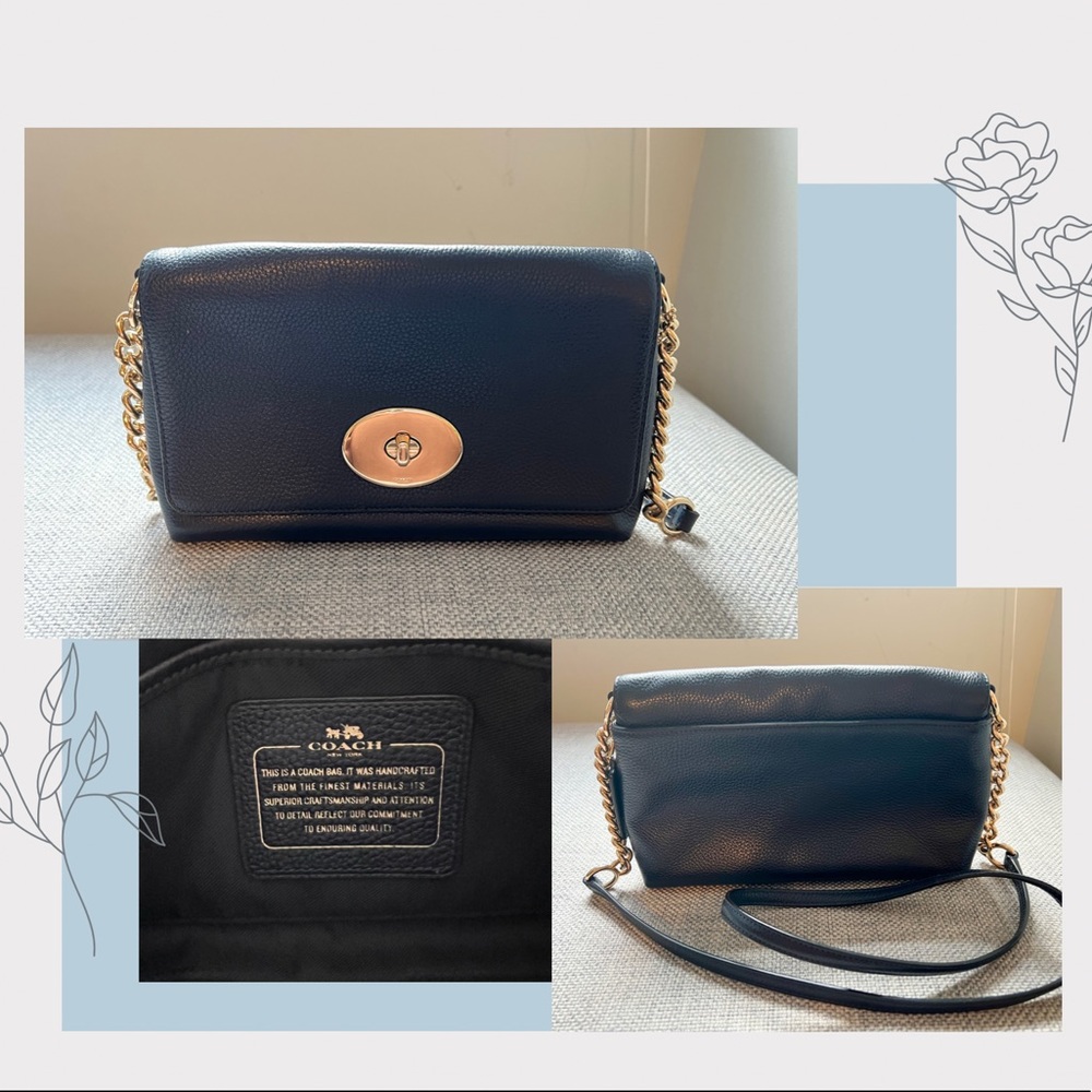 Coach Leather Turnlock Crossbody, Navy